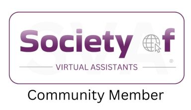 Logo for the Society of Virtual Assistants, stating "Community Member."